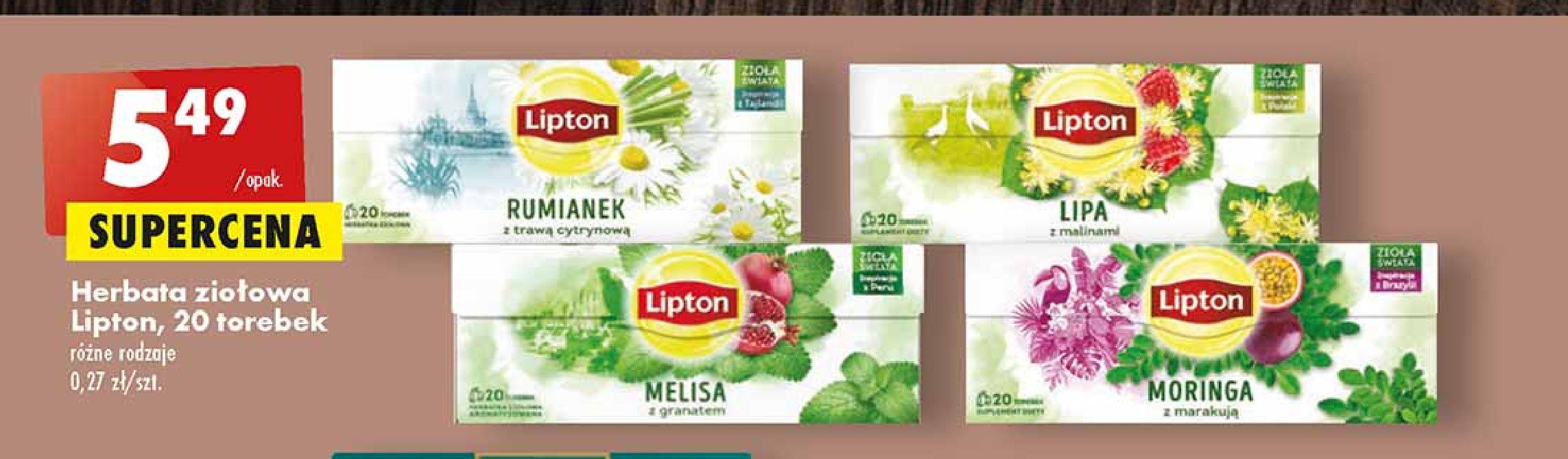 Herbatka lipa z malinami Lipton zioła świata promocja