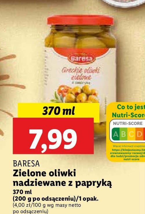 Oliwki zielone nadziewane pastą paprykową Baresa promocja