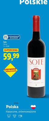 Wino Sote czerwone półwytrawne promocja w Lidl