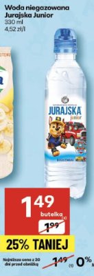 Woda niegazowana Jurajska Junior promocja w Delikatesy Centrum
