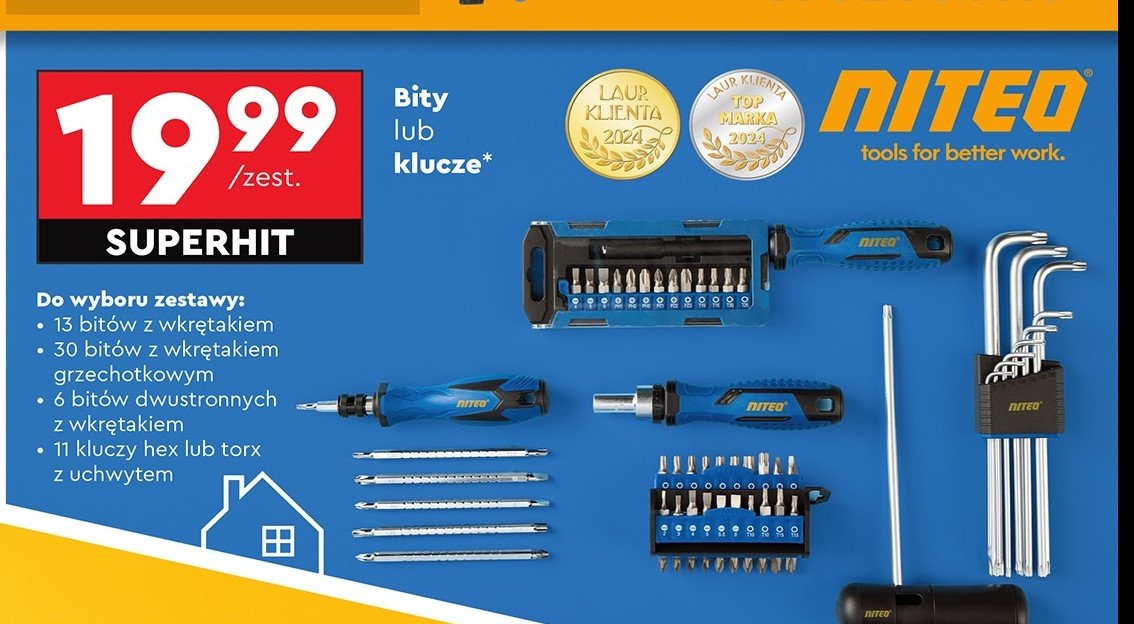 Zestaw bitów 25mm ph2 Niteo tools promocja w Biedronka