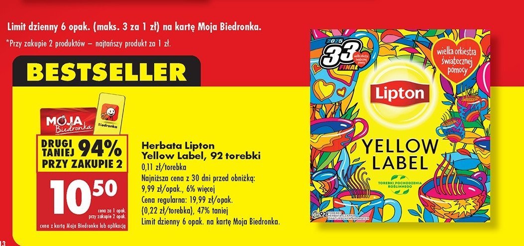 Herbata Lipton yellow label tea promocja w Biedronka