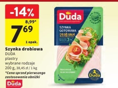 Szynka drobiowa Duda plastry wybrane rodzaje promocja w Intermarche