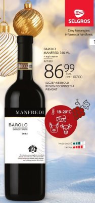 Wino czerwone BAROLO MANFREDI NEBBIOLO promocja w Selgros