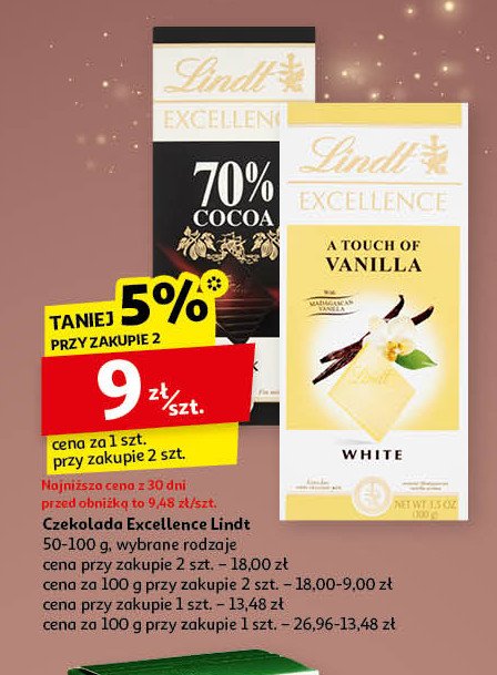 Czekolada Lindt Excellence 70% cacao promocja w Auchan