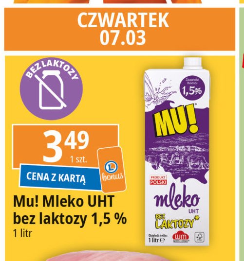 Mleko bez laktozy 1.5% Mu! promocja