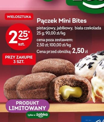 Pączek Mini Bites pistacjowy, jabłkowy, biała czekolada Pączkarnia Żabki promocja w Żabka