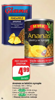 Ananas w lekkim syropie Giana promocja w Dino