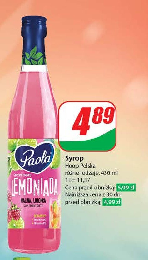 Syrop malina limonka Paola lemoniada promocja