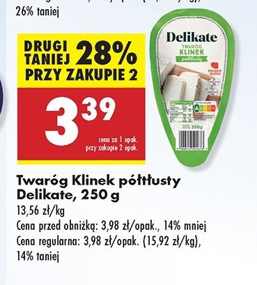 Twaróg klinek półtłusty Delikate promocja w Biedronka