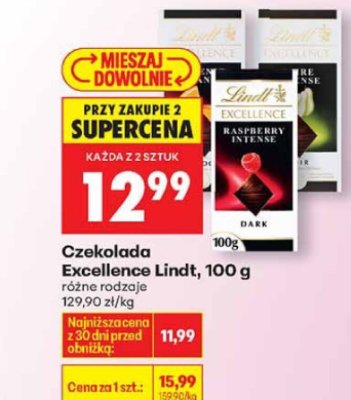 Czekolada Excellence Lindt 100g - różne rodzaje promocja w Biedronka