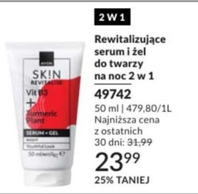 Serum i żel do twarzy na noc 2 w 1 AVON SKIN REVITALIZE Vit B3 promocja w AVON