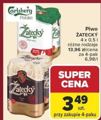 Piwo ŻATECKY 4 x 0,5 l różne rodzaje promocja w Carrefour