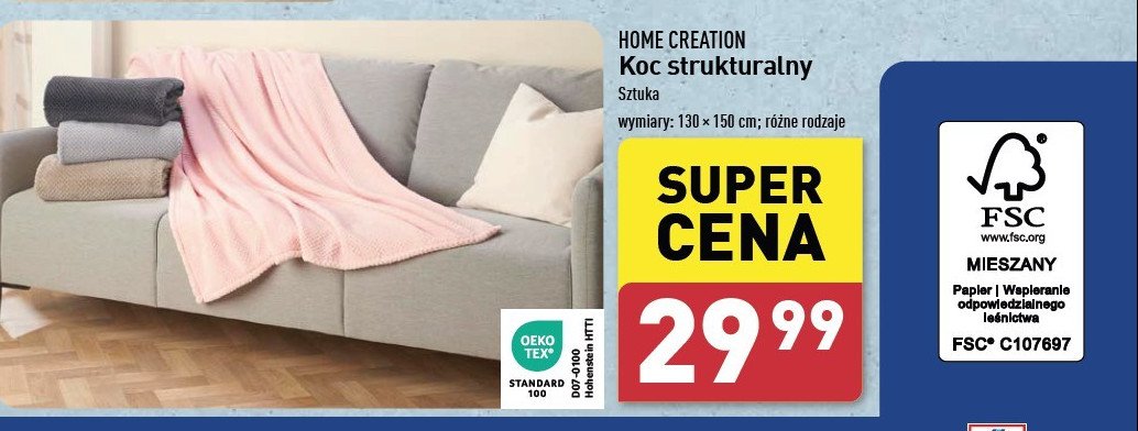 Koc strukturalny 130 x 150 cm Home creation promocja