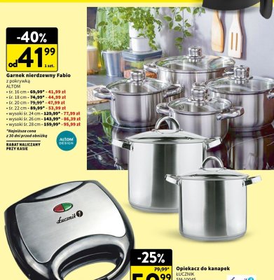 Garnek nierdzewny Fabio z pokrywką średnica 24 cm wysoki ALTOM promocja w Intermarche