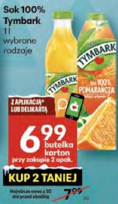 Sok 100% Tymbark wybrane rodzaje promocja w Delikatesy Centrum
