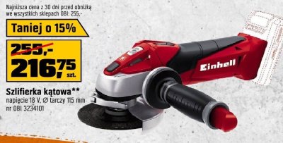 Szlifierka kątowa Einhell napięcie 18 V, ⌀ tarczy 115 mm promocja w OBI