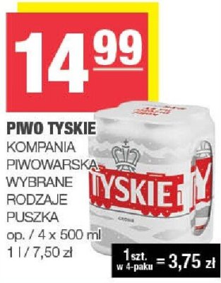 Piwo Tyskie Kompania Piwowarska wybrane rodzaje puszka promocja w SPAR