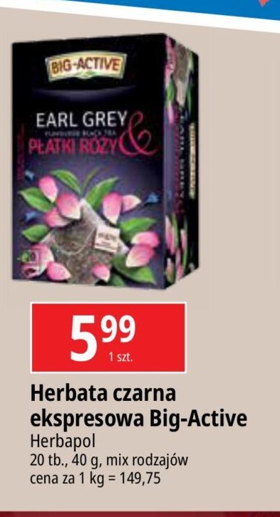Herbata earl grey & p艂atki r贸偶 Big-active promocja