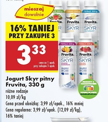 Jogurt malina granat Fruvita skyr promocja w Biedronka