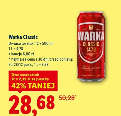 Piwo Warka Classic dwunastoszutk promocja w Lidl