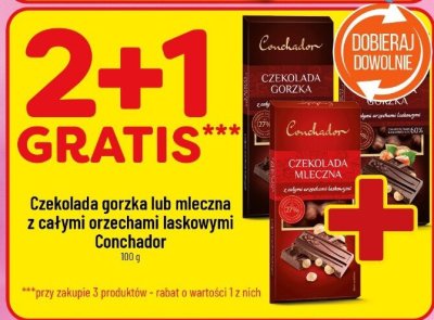 Czekolada gorzka lub mleczna z całymi orzechami laskowymi Conchador promocja w POLOmarket