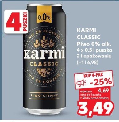 Piwo 0% alk. 4x0.5l puszka 2l opakowanie Karmi Classic promocja w Kaufland