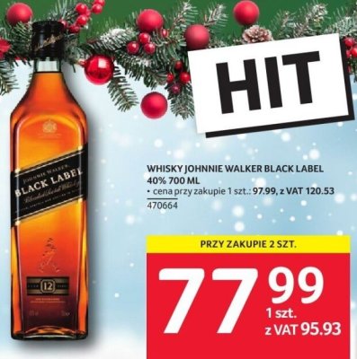 Whisky Johnnie Walker Black Label 40% 700 ml promocja w Selgros