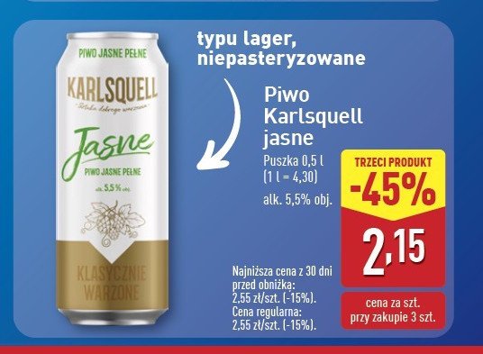 Piwo Karlsquell jasne pełne promocja