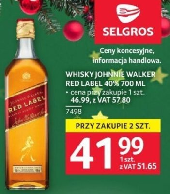 Whisky Johnnie Walker Red Label 40% 700 ml promocja w Selgros