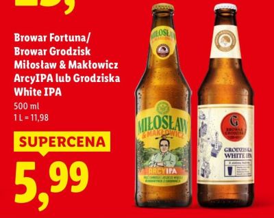 Piwo Browar Fortuna/Browar Grodzisk Miłosław & Makłowicz ArcyIPA lub Grodziska White IPA promocja w Lidl