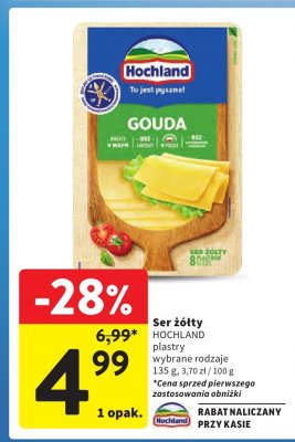 Ser żółty Hochland Gouda plastry wybrane rodzaje promocja w Intermarche
