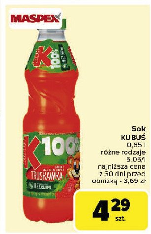 Sok jabłko-marchew-banan-truskawka Kubuś 100% sok promocja