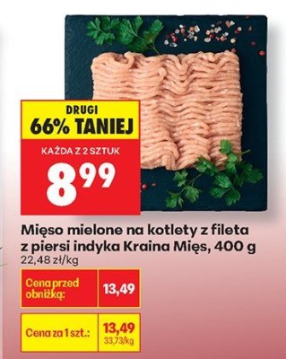 Mięso mielone na kotlety z fileta z piersi indyka Kraina Mięs, 400 g promocja w Biedronka
