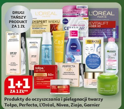 Produkty do oczyszczania i pielęgnacji twarzy Tołpa, Perfecta, L'Oréal, Nivea, Ziaja, Garnier promocja w Auchan