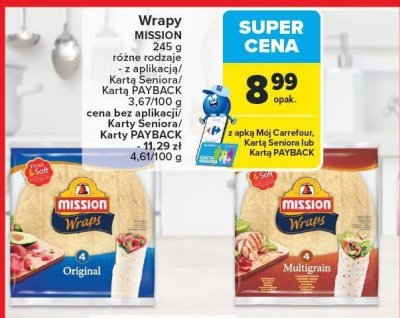 Wrapy 245 g, różne rodzaje Mission promocja w Carrefour
