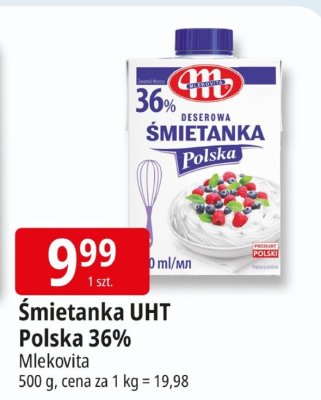 Śmietanka UHT Polska 36% Mlekovita promocja w Leclerc