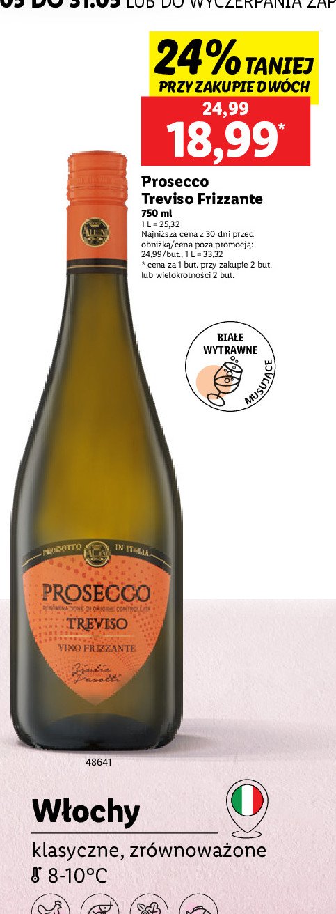 Wino AMOR DI VIGNA PROSECCO TREVISO FRIZZANTE promocja w Lidl