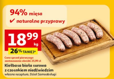 Kiełbasa biała surowa z czosnkiem niedźwiedzim Auchan promocja w Auchan