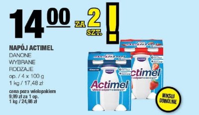 Napój Actimel Danone wybrane rodzaje promocja w SPAR