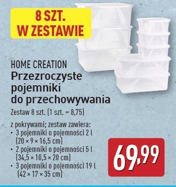 Pojemniki przezroczyste Home creation promocja w Aldi