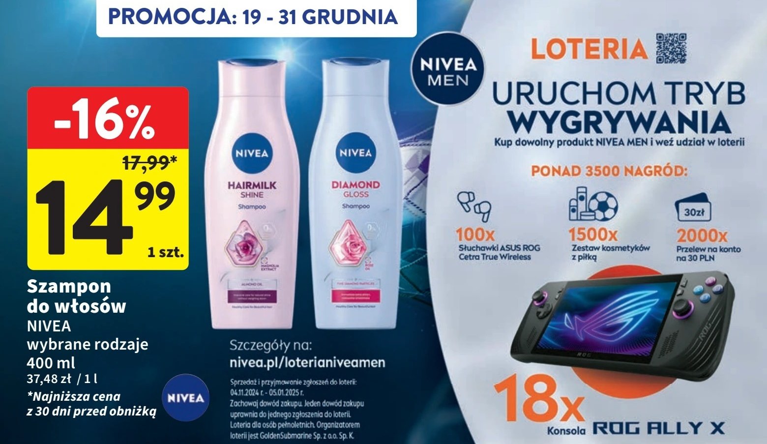 Szampon do włosów natural shine Nivea hairmilk promocja w Intermarche