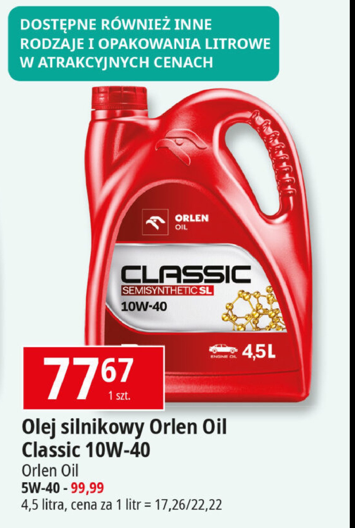 Olej silnikowy platinum classic synthetic 5w-40 Orlen oil promocja