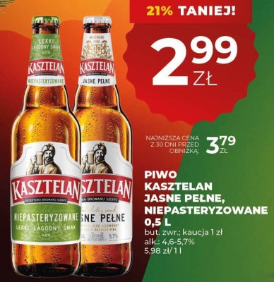 Piwo Kasztelan Jasne Pełne, Niepasteryzowane 0,5 L promocja w Duży Ben