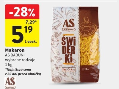 Makaron Makaron AS BABUNI Świderki wybrane rodzaje promocja w Intermarche