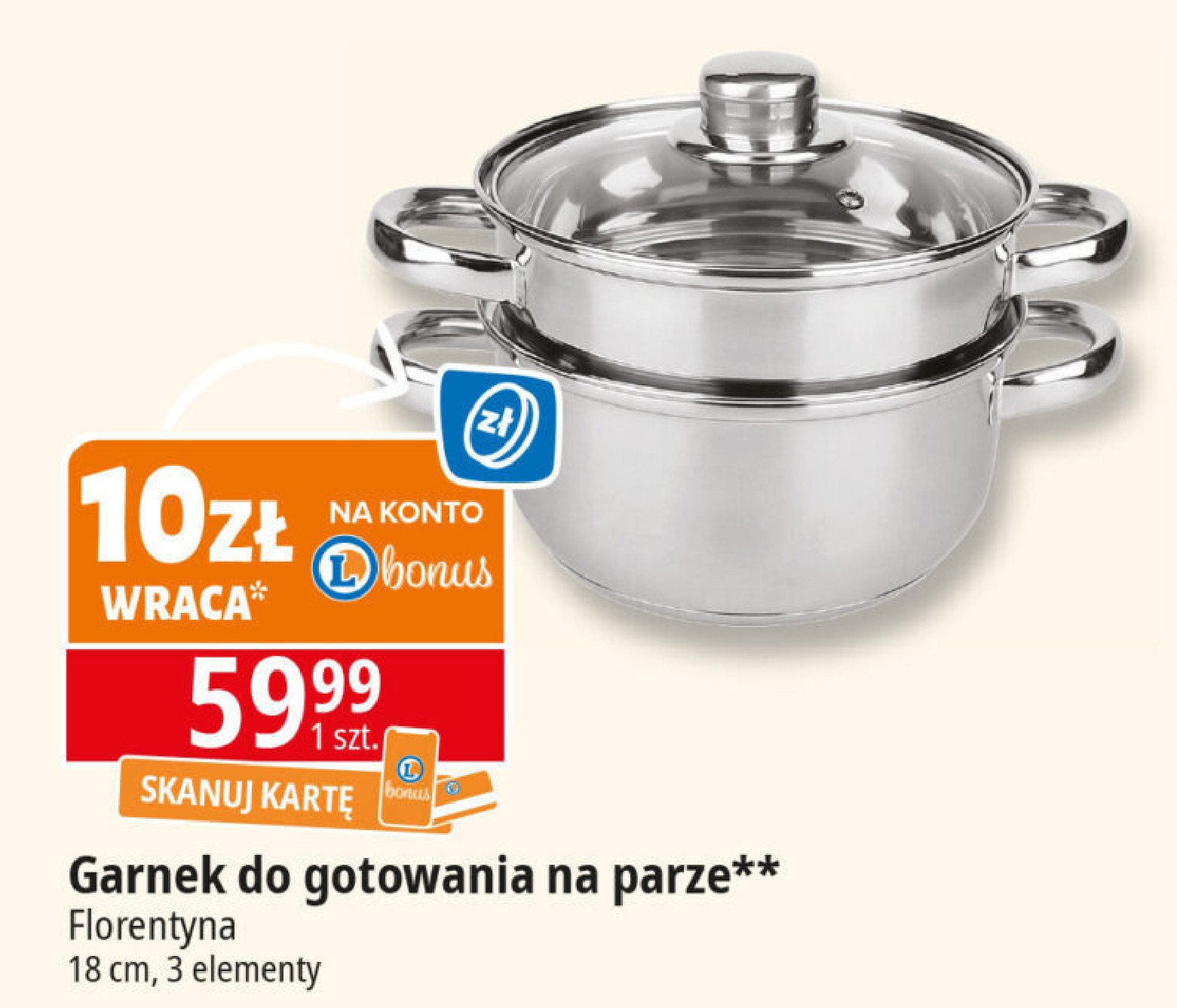 Garnek do gotowania na parze 18 cm Florentyna promocja w Leclerc