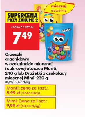Orzeszki arachidowe w czekoladzie mlecznej i cukrowej otoczce Monti, 240 g promocja w Biedronka