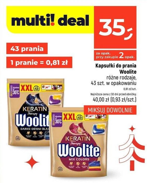 Kapsułki do prania mix colors Woolite keratin promocja w Dealz