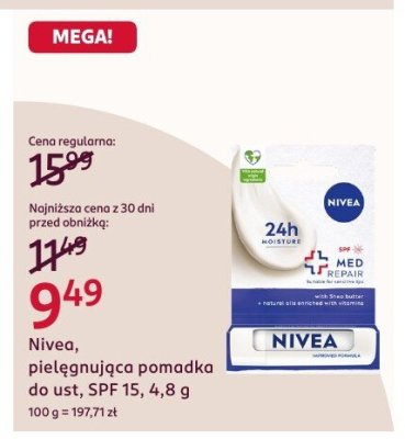Pomadka pielęgnująca do ust SPF 15 Nivea, 4,8 g promocja w Rossmann