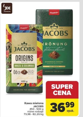 Kawa mielona JACOBS ORIGINS Brazil & Colombia promocja w Carrefour Market